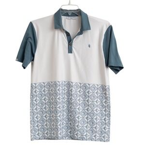 Smith & Quinn Golf Polo Shirt Mens M Golf Ball Print White Blue Logo Unique Polo